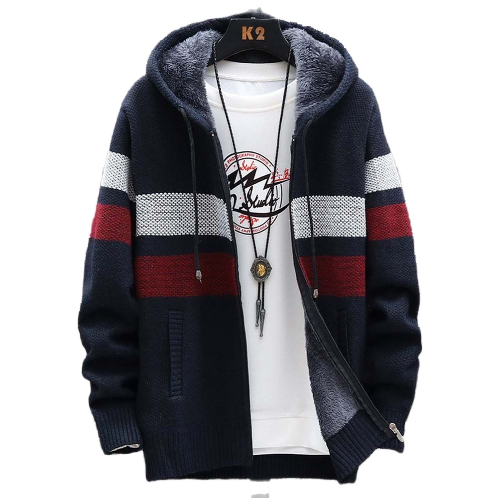 Men'S Fashion Zip Sweater - الرجال سترة مقلمة معطف سميكة الصوف