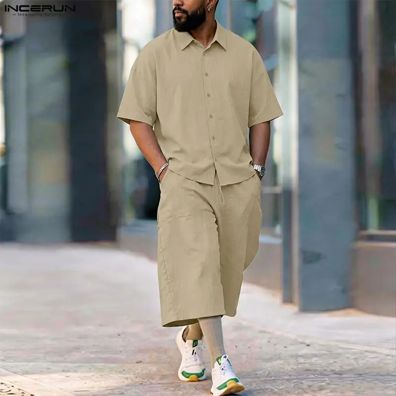 Mens Fashion Casual 2026 - طقم رجالي من INCERUN، قميص بأكمام