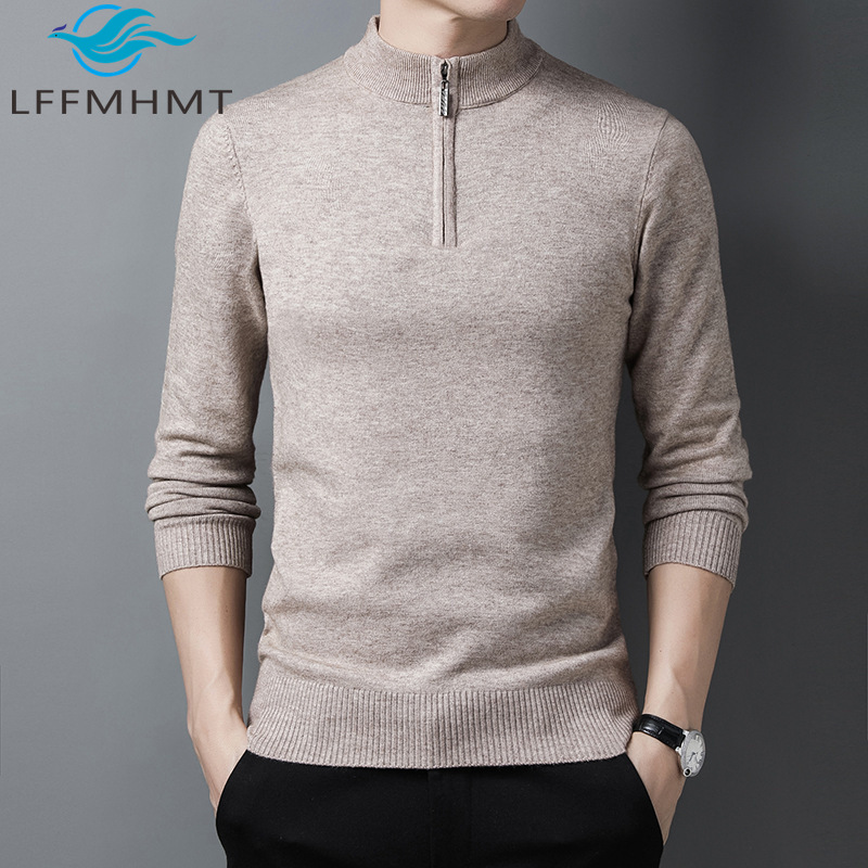 Men'S Fashion Zip Sweater - سترة رجالية محبوكة بسحاب نصفي بلون