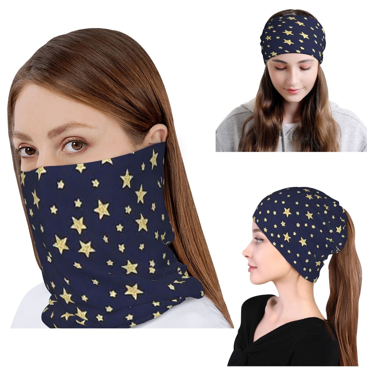 Beanie Winter Hat - وشاح للرقبة مطبوع عليه السماء الزرقاء