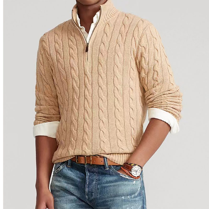 Men'S Fashion Zip Sweater - سترة محبوكة برقبة وهمية للرجال بلوفرات