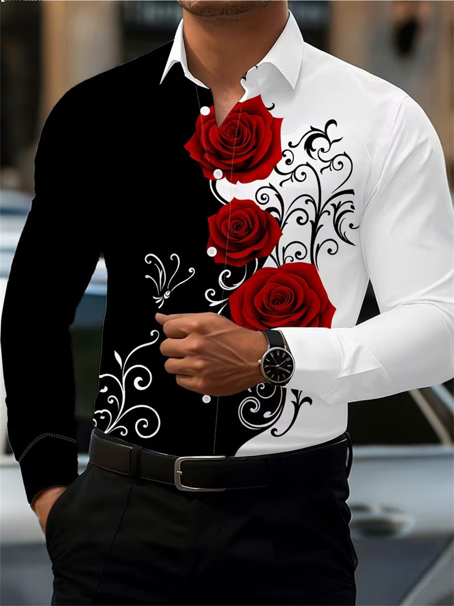 Queer Men'S Fashion - قميص رجالي بأكمام طويلة مزين بطبعة
