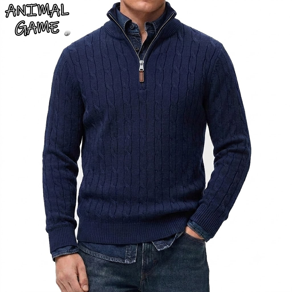 Men'S Fashion Zip Sweater - سترة رجالية كاجوال بياقة قائمة وسحاب
